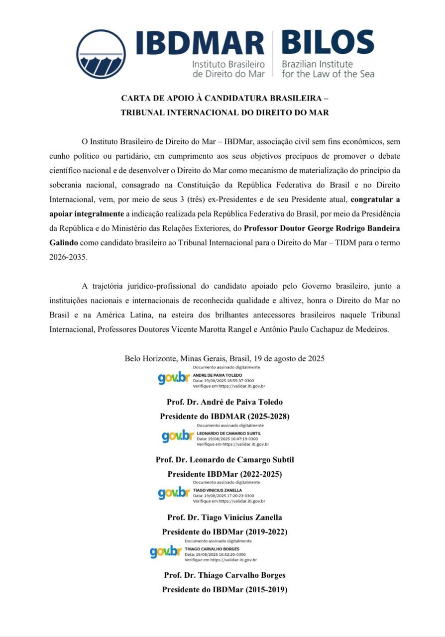 Carta de apoio à candidatura do Prof. Dr. George Galindo